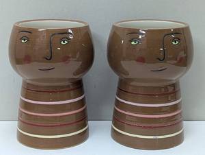 lot 88 image: Pair of Ceramic Planters - Face - Glazed Planter by Opal House