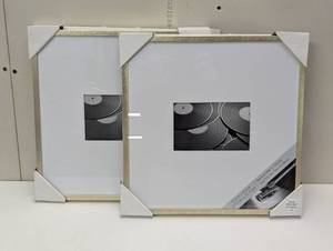 lot 107 image: Pair of 12.9x12.9 Matted to 4x6 Thin Metal Gallery Frame Brass - Threshold Modern Wall Decor
