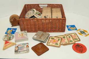 lot 17 image: Large Lot of Coasters in a Variety of Materials and Basket