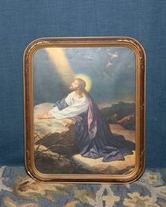 lot 182 image: Vintage Jesus Praying in the Garden of Gethsemane Wall Art - Needs New Glass