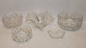 lot 201 image: Five Large Clear Glass Items - Possibly Crystal