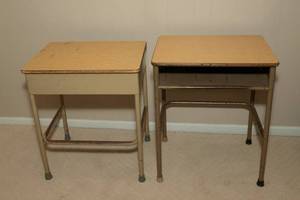 lot 93 image: Metal Desks with Faux Wood Top - Set of Two