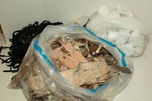 lot 122 image: Variety of Crafting Supplies - Styrofoam Forms, Straps and Birch Bark