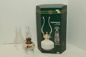 lot 139 image: Two Oil Lamps, and Oil Lamp Hurricane Glass