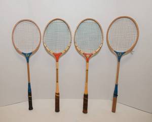 lot 240 image: Four Vintage Badminton Rackets
