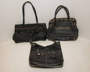 lot 244 image: Three Faux Leather Black Purses