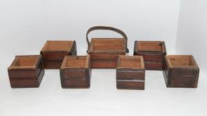 lot 298 image: 100 Year Old Wood Handcrafted Mini Boxes - Seven Total