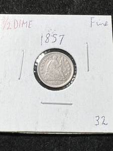 lot 07 image: 1857 US SEATED LIBERTY HALF DIME