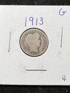 lot 19 image: 1913 US BARBER DIME