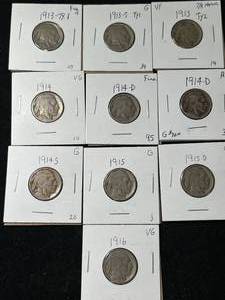lot 47 image: GROUP OF 10 US BUFFALO NICKELS 1913-1916