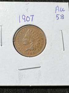 lot 62 image: 1907 US INDIAN HEAD CENT AU58