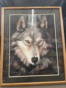 Framed Artwork of a Wolf by Dave Merrick