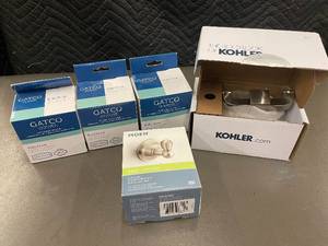 lot 12 image: Collection of Moen and Gatco Robe Hooks and Kohler Accessory