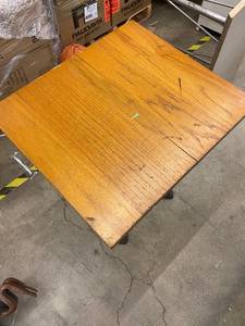 lot 210 image: Square Wooden Cafe Table with Metal Base