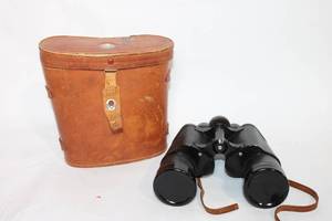 lot 249 image: Vintage Binoculars with Leather Case and Compass Feature