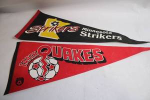 lot 331 image: Vintage NASL Minnesota Strikers and Earthquakes Pennants