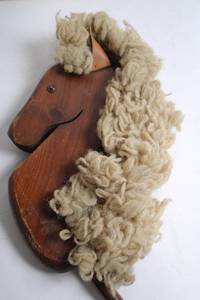 lot 349 image: Vintage Wooden Hobby Horse Toy with Wool Mane