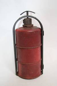 lot 518 image: Antique Bolser Fire Extinguisher Set with Metal Holder