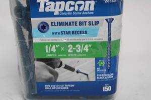 lot 50 image: Tapcon 14 x 2-34 Concrete Screw Anchors with Star Recess, Set of 150