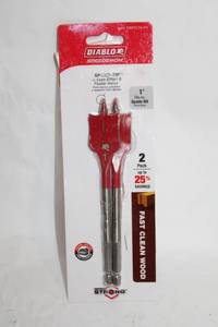 lot 60 image: 2-Pack Diablo Speedemon 1 Spade Bits for Fast Clean Wood Drilling