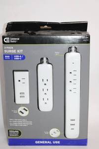 lot 104 image: Commercial Electric 3-Pack Surge Kit with USB-AUSB-C
