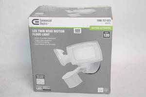 lot 109 image: Commercial Electric LED Twin Head Motion Flood Light 3000 Lumens