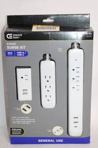 lot 125 image: Commercial Electric 3-Pack Surge Kit with USB-AUSB-C