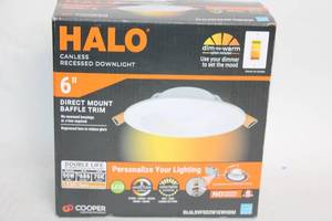 lot 173 image: Halo 6-inch Canless Recessed Downlight with Direct Mount Baffle Trim