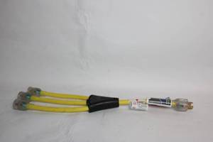 lot 196 image: Yellow 3-Prong Electrical Extension Cord with 3 Outlets
