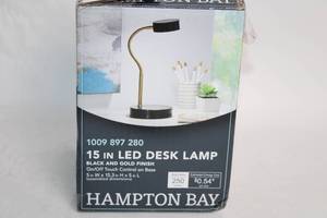 lot 200 image: Hampton Bay 15 LED Desk Lamp with Black and Gold Finish