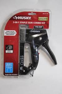 lot 245 image: Husky 3-in-1 Staple Gun Combo Kit with 1000 Staples