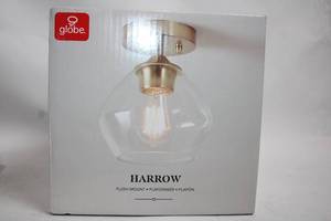 lot 345 image: Globe Electric Harrow 1-Light Brass Flush Mount Ceiling Light