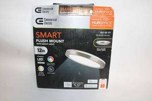lot 370 image: Commercial Electric 12in Smart LED Flush Mount Light with Night Light