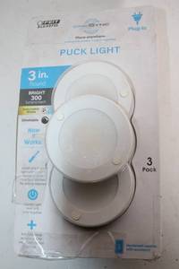 lot 390 image: 3-Pack of 3-Inch Round Puck Lights with Dimmable 300 Lumens Each