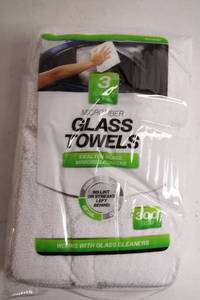 lot 423 image: Box of 12 Packs Microfiber Glass Towels (3 Towels Per Pack)