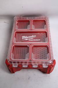 lot 445 image: Milwaukee PACKOUT Small Parts Organizer with Transparent Lid