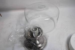 lot 494 image: Glass Cake Dome with Stainless Steel Base