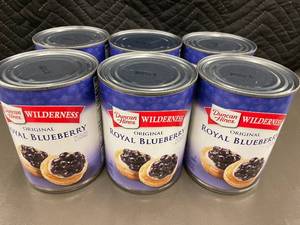 lot 10 image: Set of 6 Duncan Hines Wilderness Royal Blueberry Filling and Topping 21 oz Cans
