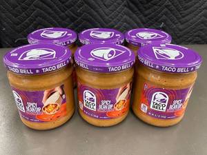 lot 34 image: Set of 6 Taco Bell Spicy Bean Dip Cravings Dip Jars