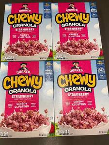 lot 36 image: WA 3 - Set of 4 Quaker Chewy Granola Cereal Boxes - Strawberry Flavor