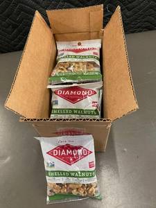 lot 44 image: Box of 12 X 2.25oz bags Diamond Shelled Walnuts with Omega-3