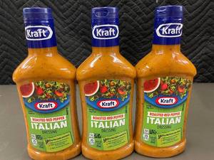 lot 77 image: AK 5 - Set of 3 Kraft Roasted Red Pepper Italian Dressing 16oz Bottles