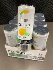 lot 108 image: 12-Pack of Celsius Sparkling Lemon Lime Energy Drinks