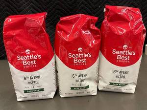 lot 164 image: Lot of 3 Seattles Best Coffee 6th Avenue Bistro Dark Roast 12 oz Bags