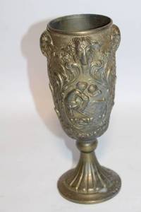 lot 21 image: Vintage Brass Goblet with Cherub and Goat Relief