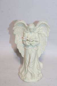lot 23 image: 8-Inch White Ceramic Angel Figurine with Glittered Wings