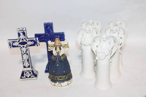 lot 27 image: Collection of Porcelain Crosses and Angel Figurines