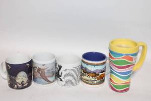lot 28 image: Collection of 5 Unique Coffee Mugs with Various Designs