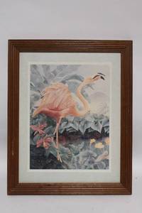 lot 29 image: Framed Flamingo Art Print 12x15 Inches