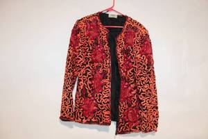 lot 34 image: Aries on Nob Hill Silk Jacket with Intricate Red Embroidery